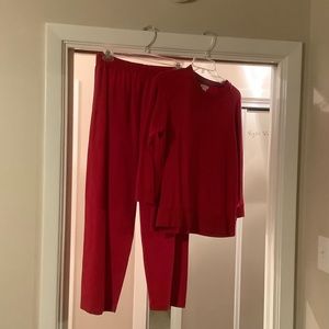 Clarity red warmup top and bottom. These are very soft and light weight!